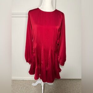 JODIFL Elegant Satin  Long Sleeve Red Dress with stylish hem size S new with tag